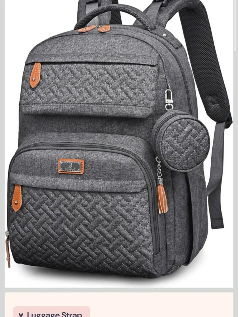Gray Quilted diaper bag and changing pad